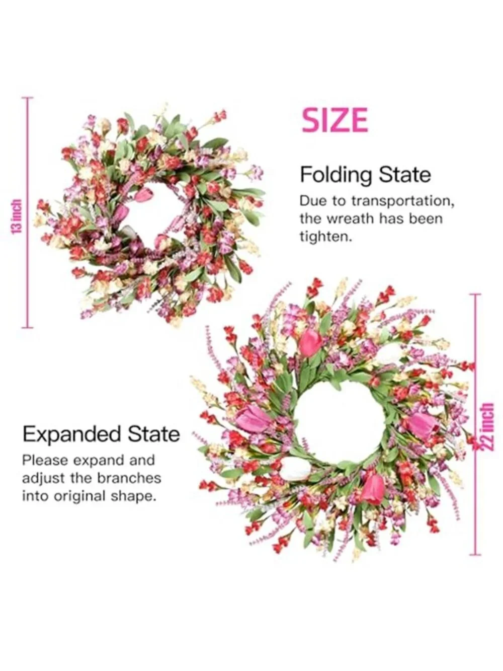 22 Inch Artificial Colorful Flower Summer Wreath